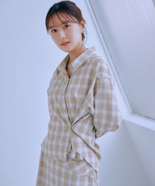 ブラウス シャツ 2wayカシュクールチェックシャツ 「低身長