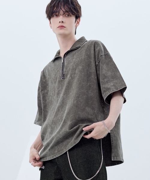 ASTRONOMY tシャツ ビッグシルエットハーフジップTシャツ 総柄