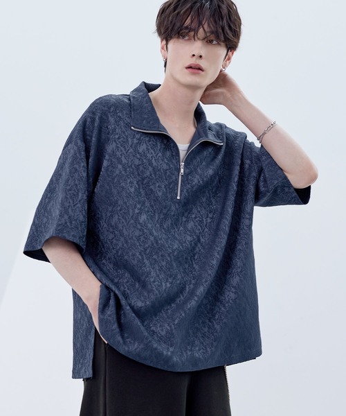 ASTRONOMY tシャツ ビッグシルエットハーフジップTシャツ 総柄