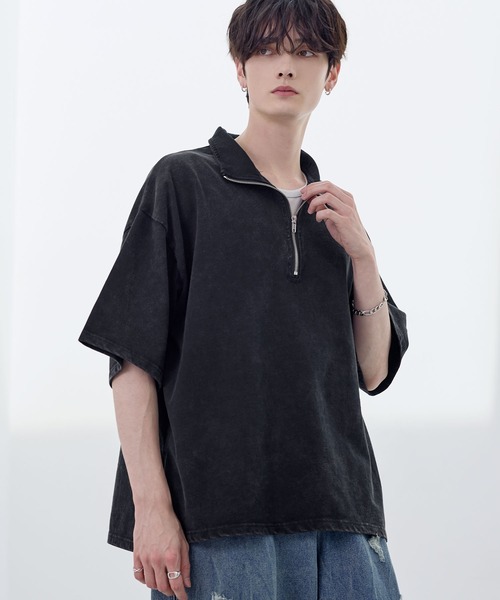 ASTRONOMY tシャツ ビッグシルエットハーフジップTシャツ 総柄