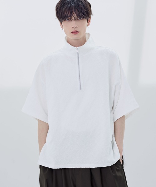 ASTRONOMY tシャツ ビッグシルエットハーフジップTシャツ 総柄