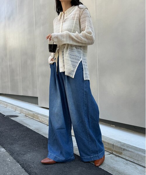 ワイドパンツ ジーンズ デニム デニムパンツ 「低身長・高身長対応/サイズ展開あり」スタイルアップ柔らかワイドイージーパンツ/デニム/スラックスの画像