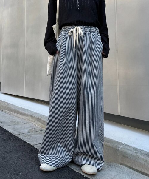 ワイドパンツ ジーンズ デニム デニムパンツ 「低身長・高身長対応/サイズ展開あり」スタイルアップ柔らかワイドイージーパンツ/デニム/スラックスの画像