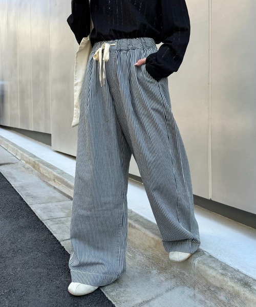 ワイドパンツ ジーンズ デニム デニムパンツ 「低身長・高身長対応/サイズ展開あり」スタイルアップ柔らかワイドイージーパンツ/デニム/スラックスの画像