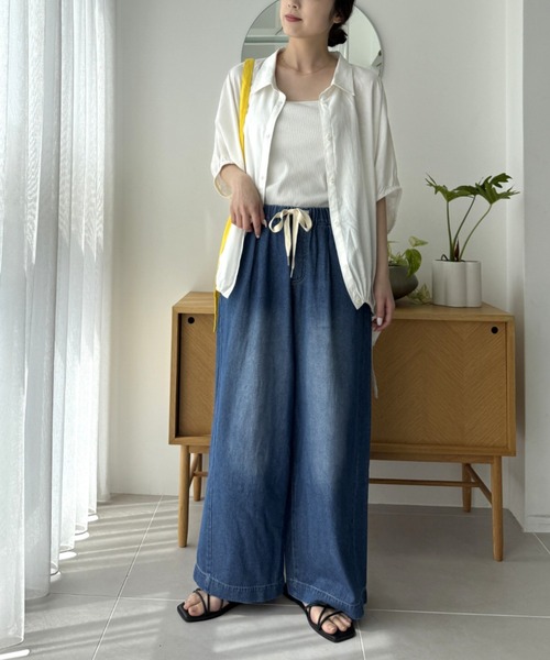 ワイドパンツ ジーンズ デニム デニムパンツ 「低身長・高身長対応/サイズ展開あり」スタイルアップ柔らかワイドイージーパンツ/デニム/スラックスの画像