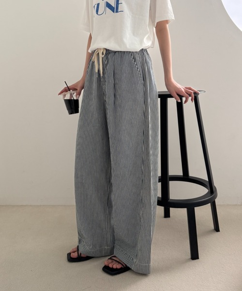 ワイドパンツ ジーンズ デニム デニムパンツ 「低身長・高身長対応/サイズ展開あり」スタイルアップ柔らかワイドイージーパンツ/デニム/スラックスの画像