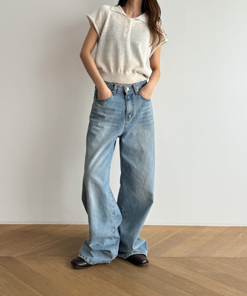 ニット セーター El mar　リネン混ショートスリーブポロニット レディース CANAL JEAN ニット セーター El mar リネン混ショートスリーブ