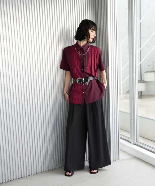 HARE プリーツ長袖シャツ・スカート・ベルト・ネックレス×2【5点セット】 HARE ブラウス シャツ ジャガードアシメプリーツシャツ(HARE