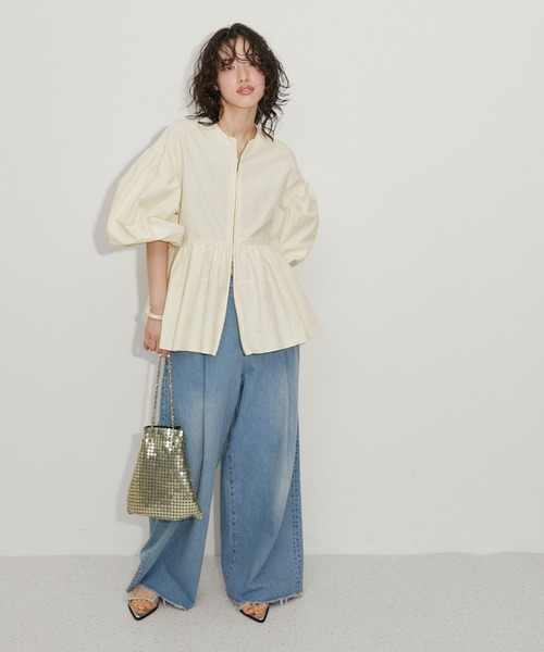 ADAM ET ROPE / 長袖ブラウス/FREE/ポリエステル/CRM/総柄/GAK-55050-A ADAM ET ROPE'（アダムエロペ） 長袖ブラウス FREE サックスブルー