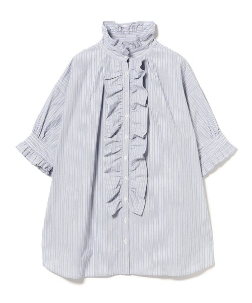 ブラウス シャツ dahl'ia / フロントフリル ストライプ ロングブラウス レディース