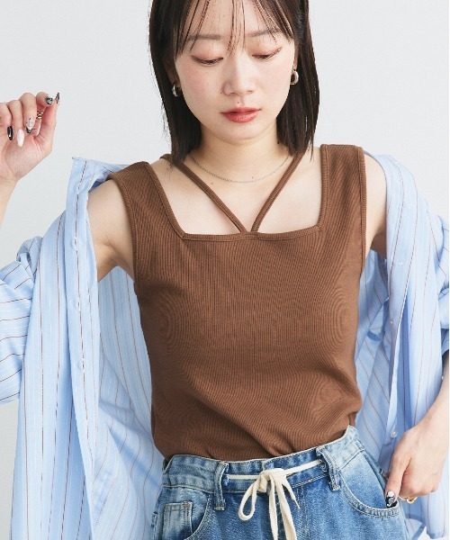 ad thie タンクトップ ノースリーブ 2wayネック スクエア