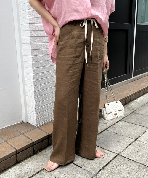 ★MASSIMO DUTTI★ ギャザー加工リネンパンツ 100%リネン Massimo Dutti(マッシモドゥッティ) パンツ(レディース) - 海外