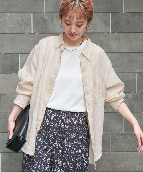 FLAX グレー 長袖リネンシャツ 日本製Reflax(R)ウォッシャブルリネンライク接触冷感レギュラー
