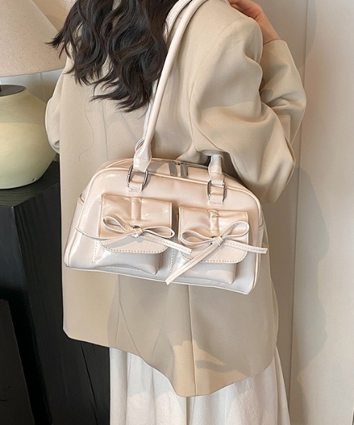 ボストンバッグ ダブルリボンポケットボストンバッグ レディース