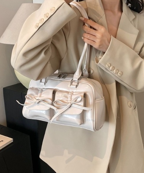 ボストンバッグ ダブルリボンポケットボストンバッグ レディース