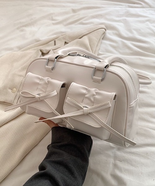 ボストンバッグ ダブルリボンポケットボストンバッグ レディース