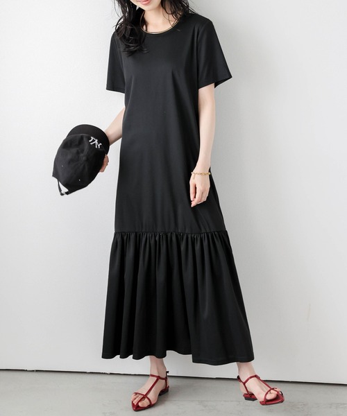 未使用【ハーリップトゥ】綿100% ロング Tシャツ ワンピース ギャザー S黒 ワンピース ギャザーTシャツワンピース : ZOZOTOWN Yahoo!店