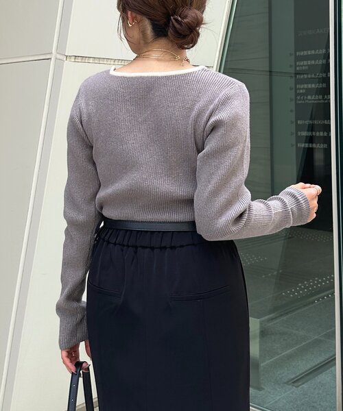 Thevon（ゼヴォン） ニット セーター バイカラーキーネックリブニット 