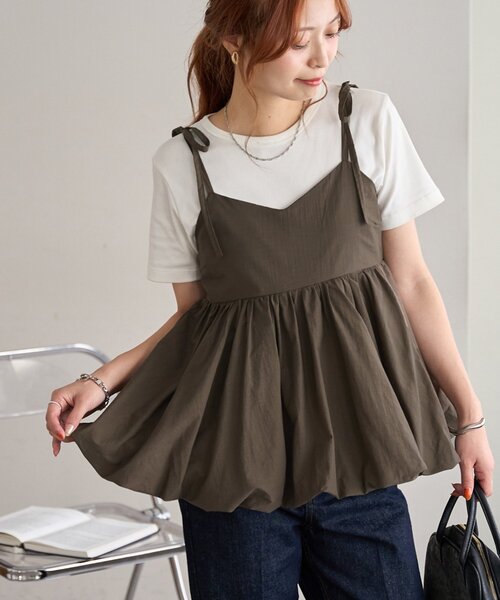 LIZ LISA　バルーンスリーブドット　　シフォンチュニック+キャミ LIZ LISA バルーンスリーブドット シフォンチュニック+キャミ LIZ LISA