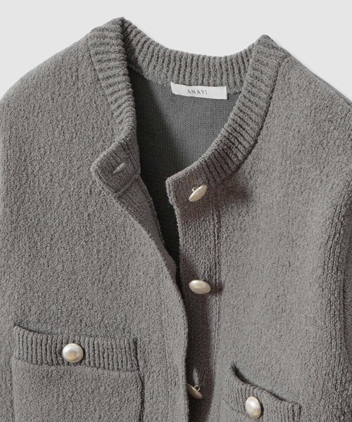 ANAYI ウールウークレブルゾン カーディガン グレー 36 ANAYI（アナイ） カーディガン ウールブークレブルゾン カーディガン