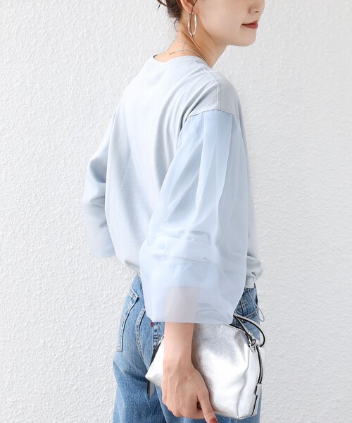 〈新品〉SHIPS シアーコンビ裾ドロストプルオーバー ライトブルー SHIPS（シップス） tシャツ 「WEB限定」「手洗い可能」シアー コンビ