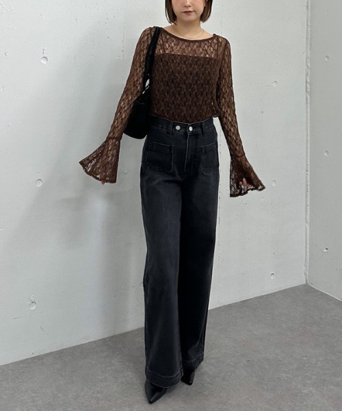 archives（アルシーヴ） tシャツ カットレースフレアスリーブTOPS