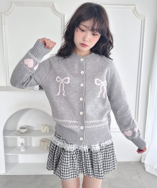 Loueme カーディガン リボンハートジャガードニットカーディガン
