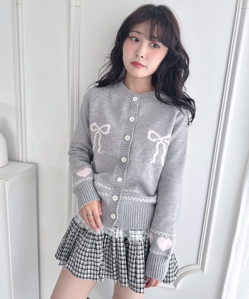 Loueme カーディガン リボンハートジャガードニットカーディガン