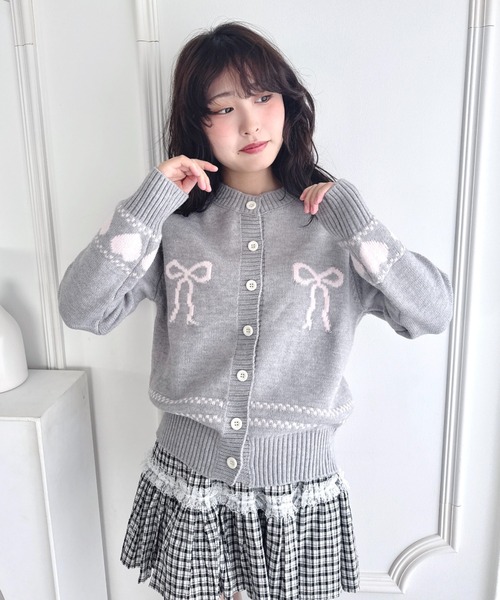 Loueme カーディガン リボンハートジャガードニットカーディガン