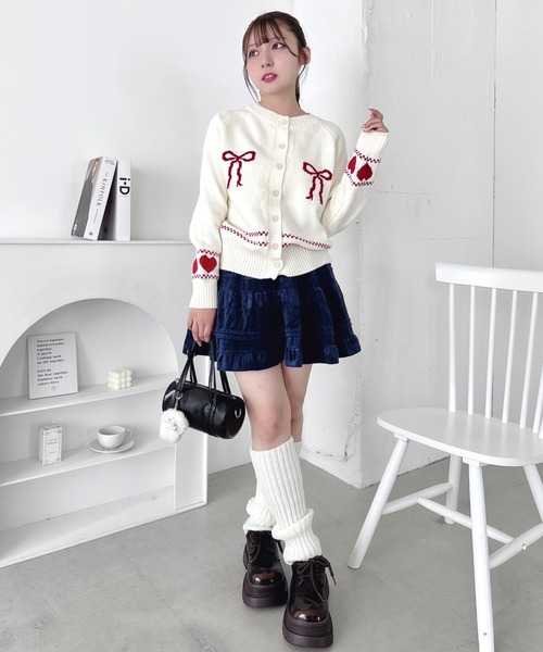 Loueme カーディガン リボンハートジャガードニットカーディガン