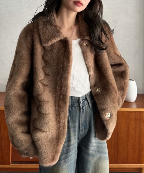 Eclat one コート アウター 「Eclat one」フェイクファー 襟付き