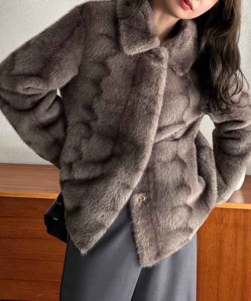 Eclat one コート アウター 「Eclat one」フェイクファー 襟付き