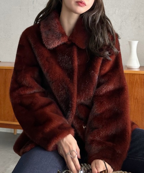 Eclat one コート アウター 「Eclat one」フェイクファー 襟付き