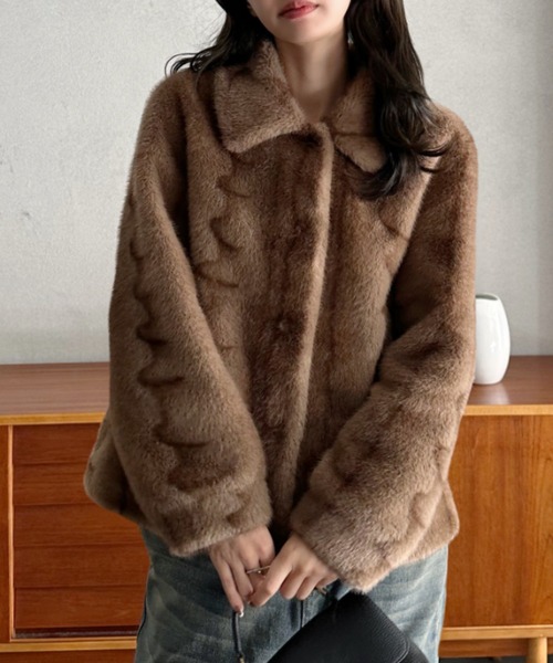 Eclat one コート アウター 「Eclat one」フェイクファー 襟付き