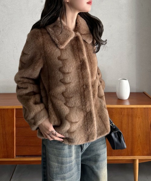 Eclat one コート アウター 「Eclat one」フェイクファー 襟付き