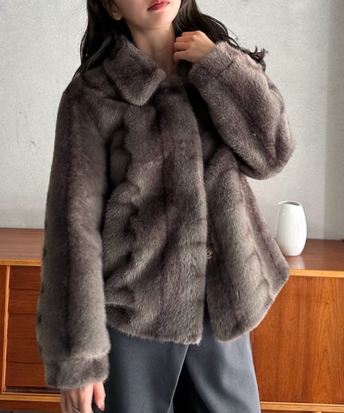 Eclat one コート アウター 「Eclat one」フェイクファー 襟付き