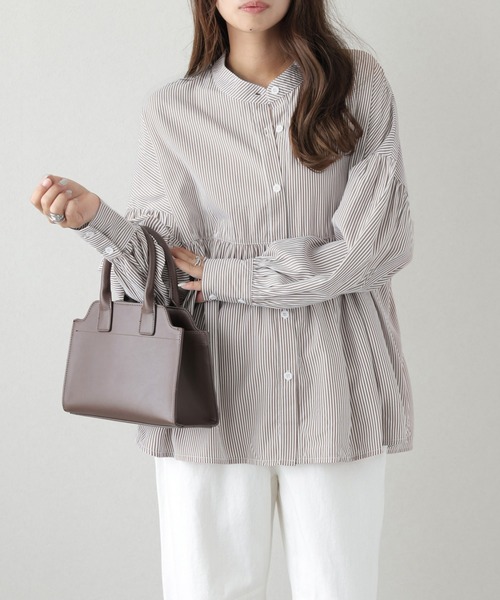 ブラウス シャツ バンドカラーギャザーシャツ レディース : ZOZOTOWN