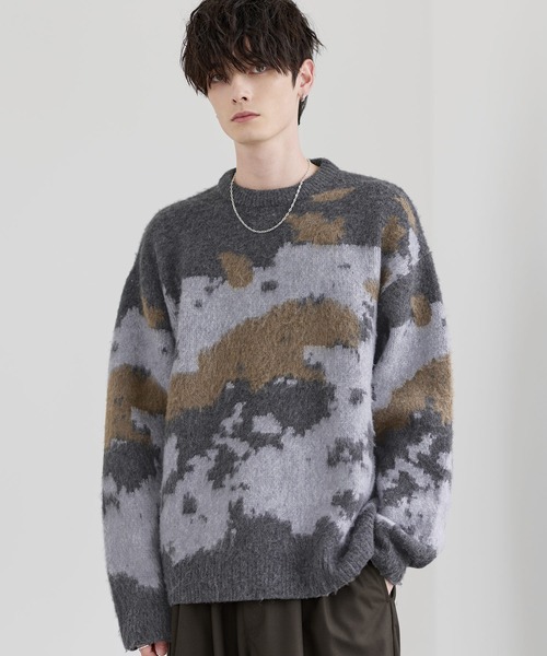 セールJACQUARD 23 Gan Brand ニット 柄物 メンズ 毛 ウール ke GUN 