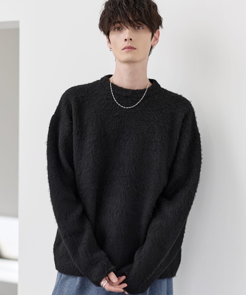 セーター ニット ウールブレンドシャギーデザインニット メンズ