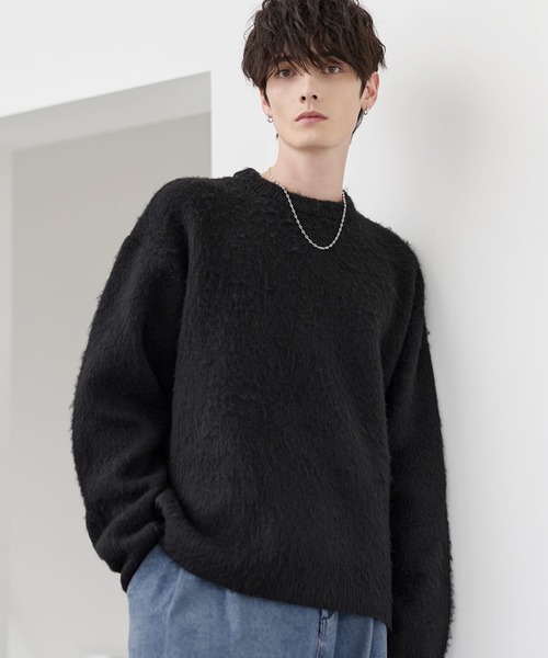 セーター ニット ウールブレンドシャギーデザインニット メンズ