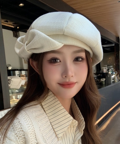 pyornim（ピョルニム） 帽子 ベレー帽 ビッグリボンツイードベレー帽