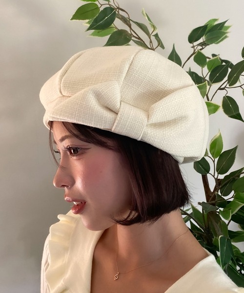 pyornim（ピョルニム） 帽子 ベレー帽 ビッグリボンツイードベレー帽