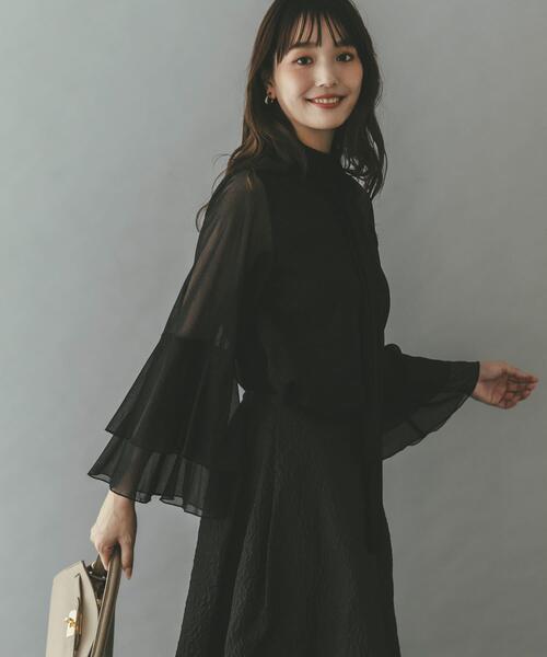 ブラウス シャツ シアーラメチュールフレアスリーブブラウス