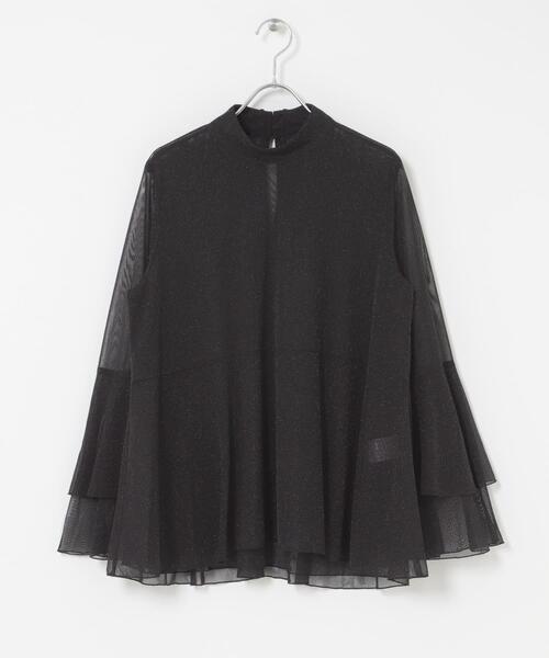 ブラウス シャツ シアーラメチュールフレアスリーブブラウス