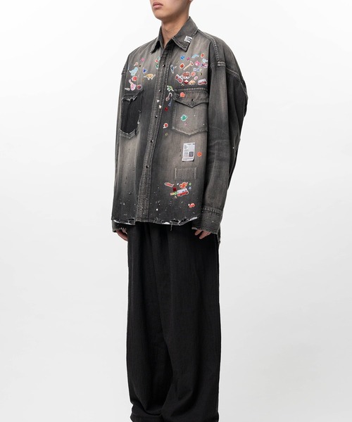 シャツ Kids Sticker Printed Denim Shirt メンズの画像
