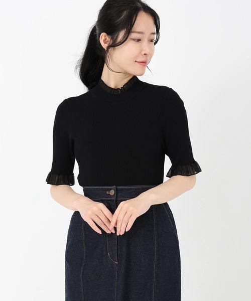ストロベリーフィールズ メロー配色フリル ネックニット　新品、未使用 STRAWBERRY-FIELDS - ストロベリーフィールズ メロー配色フリル ネック