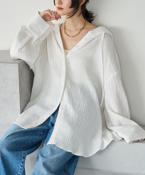meilmada ブラウス シャツ フード付きオーバーサイズシャツ レディース 