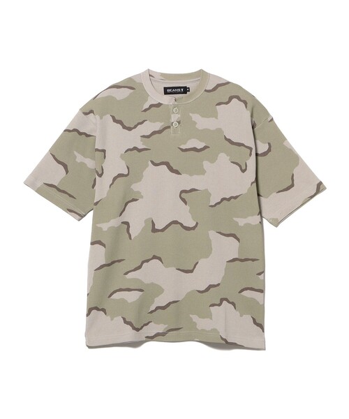 BEAMS T（ビームスT） tシャツ Camo Waffle Henley Neck T-shirt