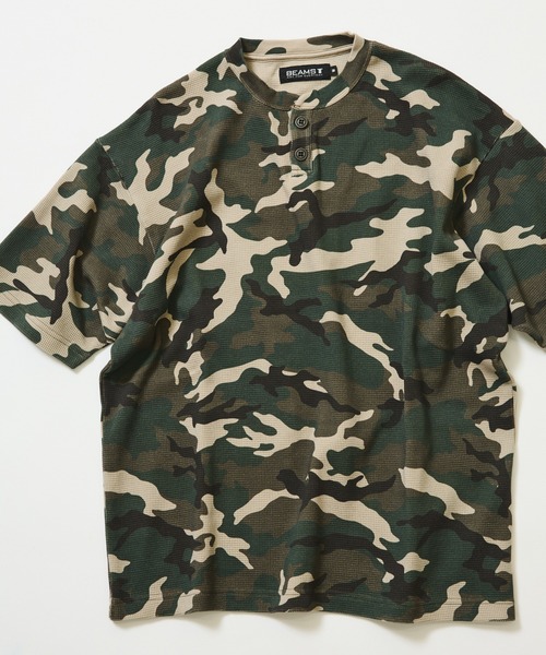 BEAMS T（ビームスT） ヘンリーネック tシャツ Camo Waffle Henley