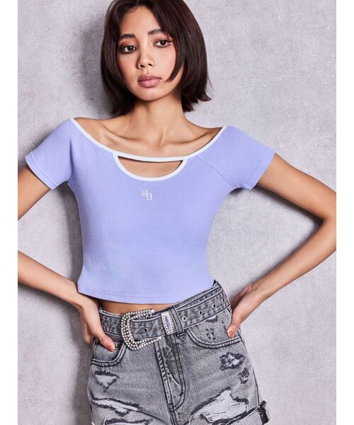 GYDA（ジェイダ） tシャツ 半袖 フロントOPENテレコショートトップス